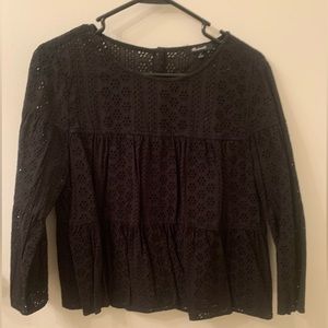 Madewell, Black blouse with eyelets and puff sleeves, M